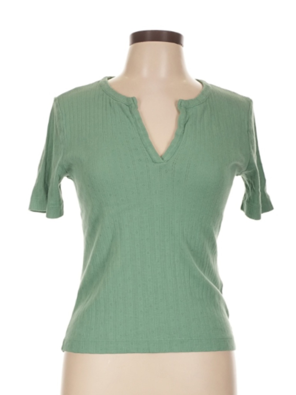 Madewell Size L Green Short Sleeve V-Neck